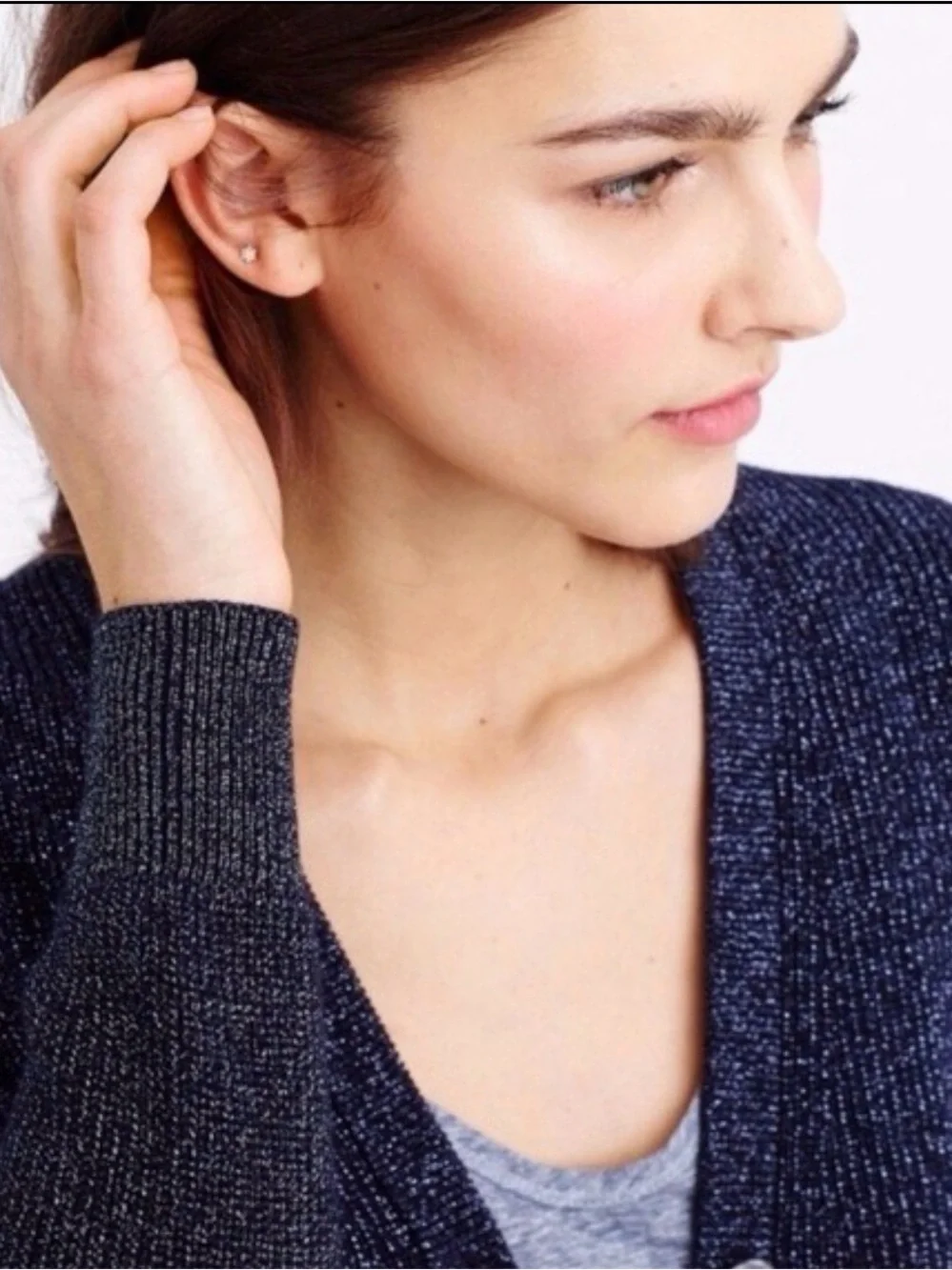 J. Crew Metallic Navy Ribbed V-Neck Cardigan